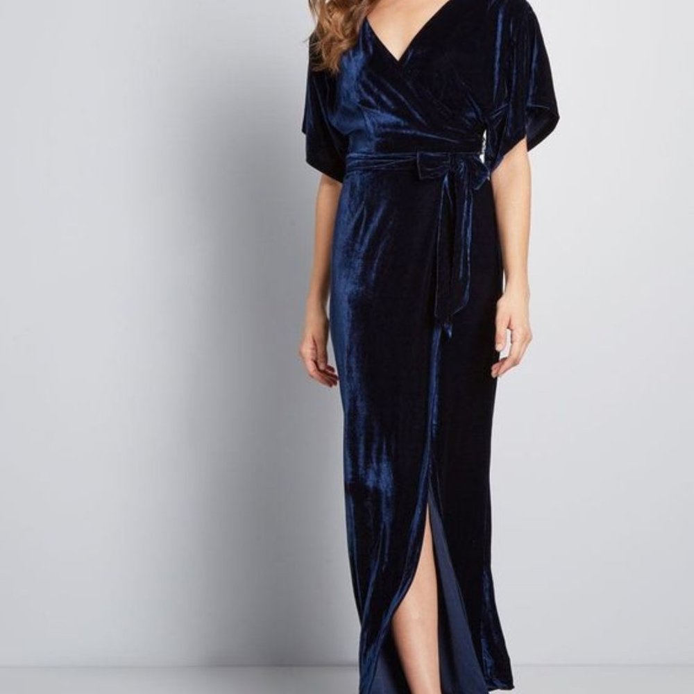 Modcloth x Collectif Velvet Wrap Maxi Dress Navy Blue Size 10 Large